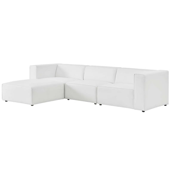 Sectional Sofa Set, Faux Vegan Leather, White, Modern Contemporary Urban Design, Living Lounge Room Hotel Lobby Hospitality