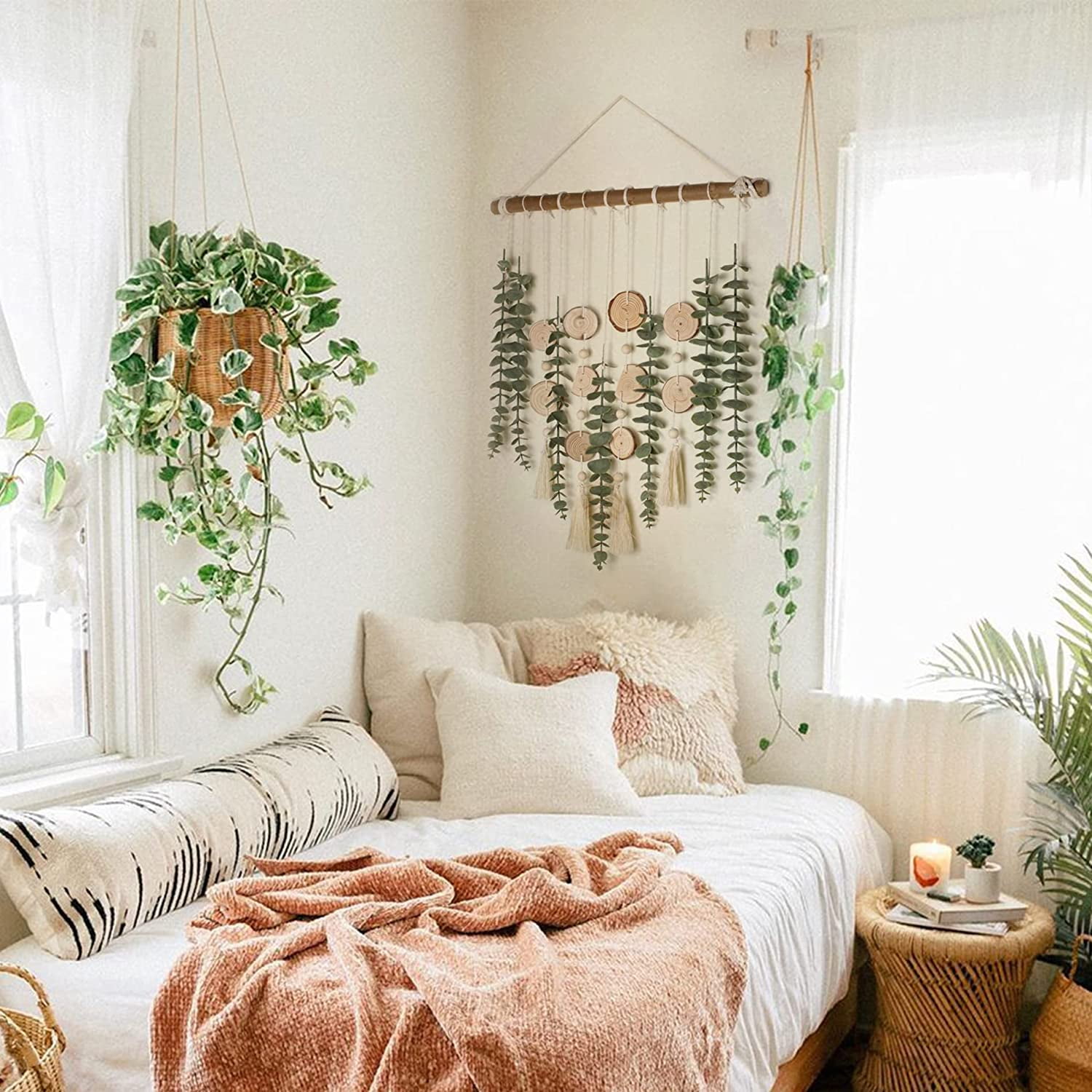 Bathroom Decor Artificial Eucalyptus Hanging Wall Decor Fake Eucalyptus Greenery Leaves Stems Wall Hanging Plants on Stick Boho Rustic Farmhouse Natural Home Decorations for Bedroom Nursery Kitchen