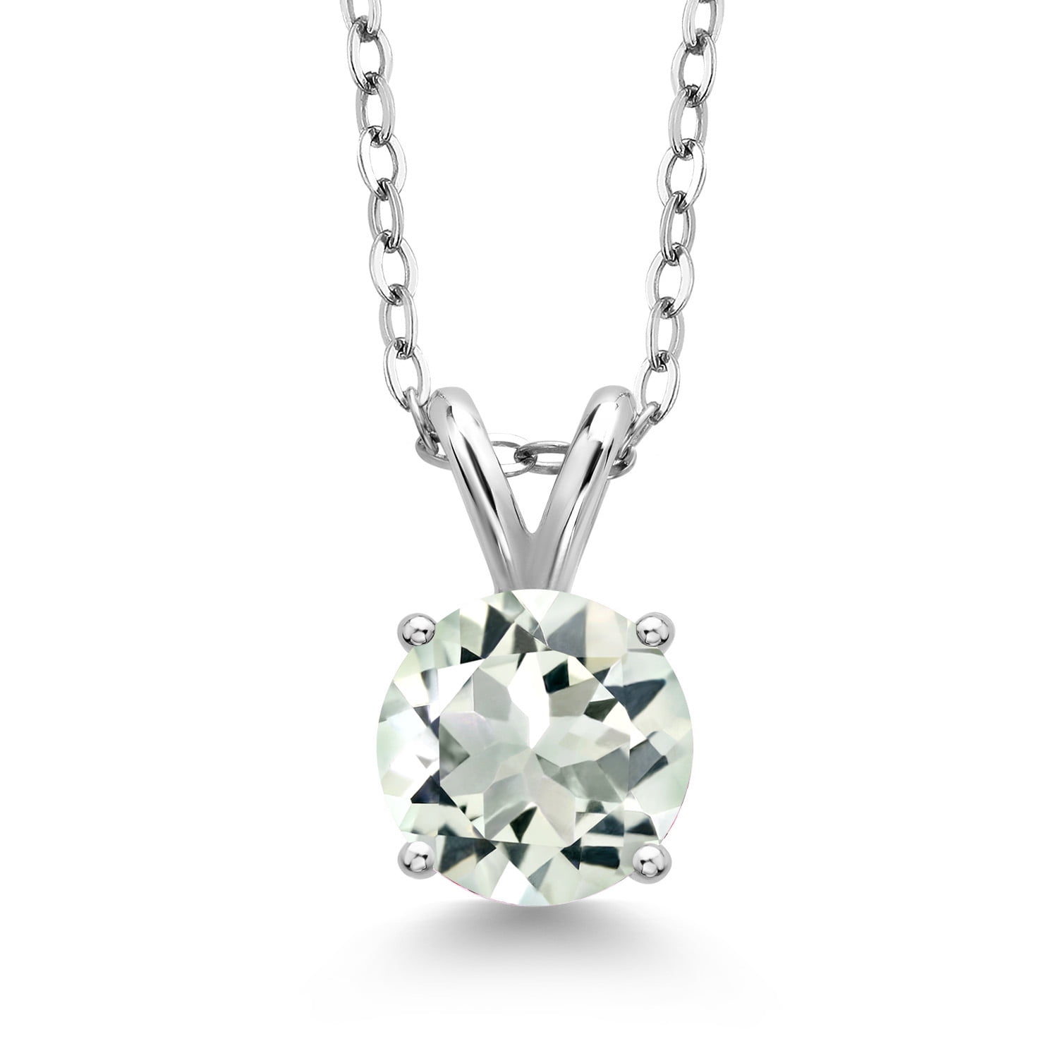Gem Stone King 925 Sterling Silver Green Prasiolite Solitaire Pendant Necklace for Women (1.85 Cttw, Round 8MM, Gemstone Birthstone, With 18 inch Chain)