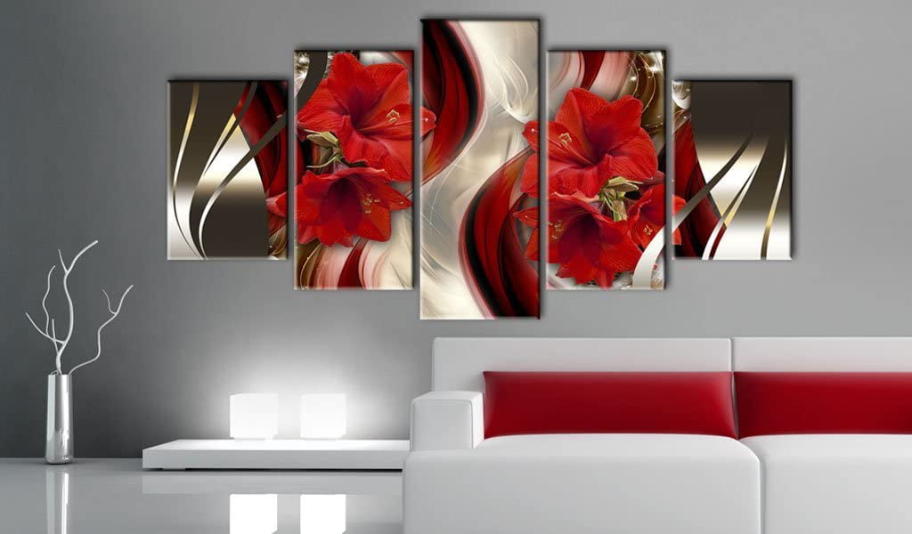 Abstract Painting Pictures Canvas Print Home Decor Wall Art Red Floral Framed 