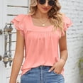 thumbnail image 5 of Slatcetga Women Short Sleeve Top Pure Color Lace Patchwork Casual Double Layer Petal Short Sleeve Shirt for Summer Pink M, 5 of 8