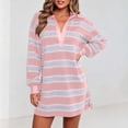 thumbnail image 5 of Womens Striped Mini Dress V-Neck Lapel Collar Long Sleeve Shirt Dress Trendy Casual Comfy Loose Clothes Pink XXL, 5 of 7