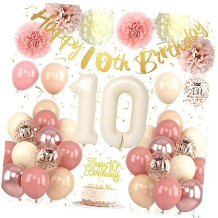 SKYSONIC 40th Birthday Decorations for Women Retro Birthday Balloons, Happy 40th Banner, Cake Topper, Pom Pom, Rose Number 40 Balloon for Her 40th Birthday Party Supplies