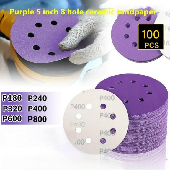 100 PCS Sanding Disc 5 Inch 8 Hole Hook and Loop Sanding Discs for Random Orbital Sander 600 Grit