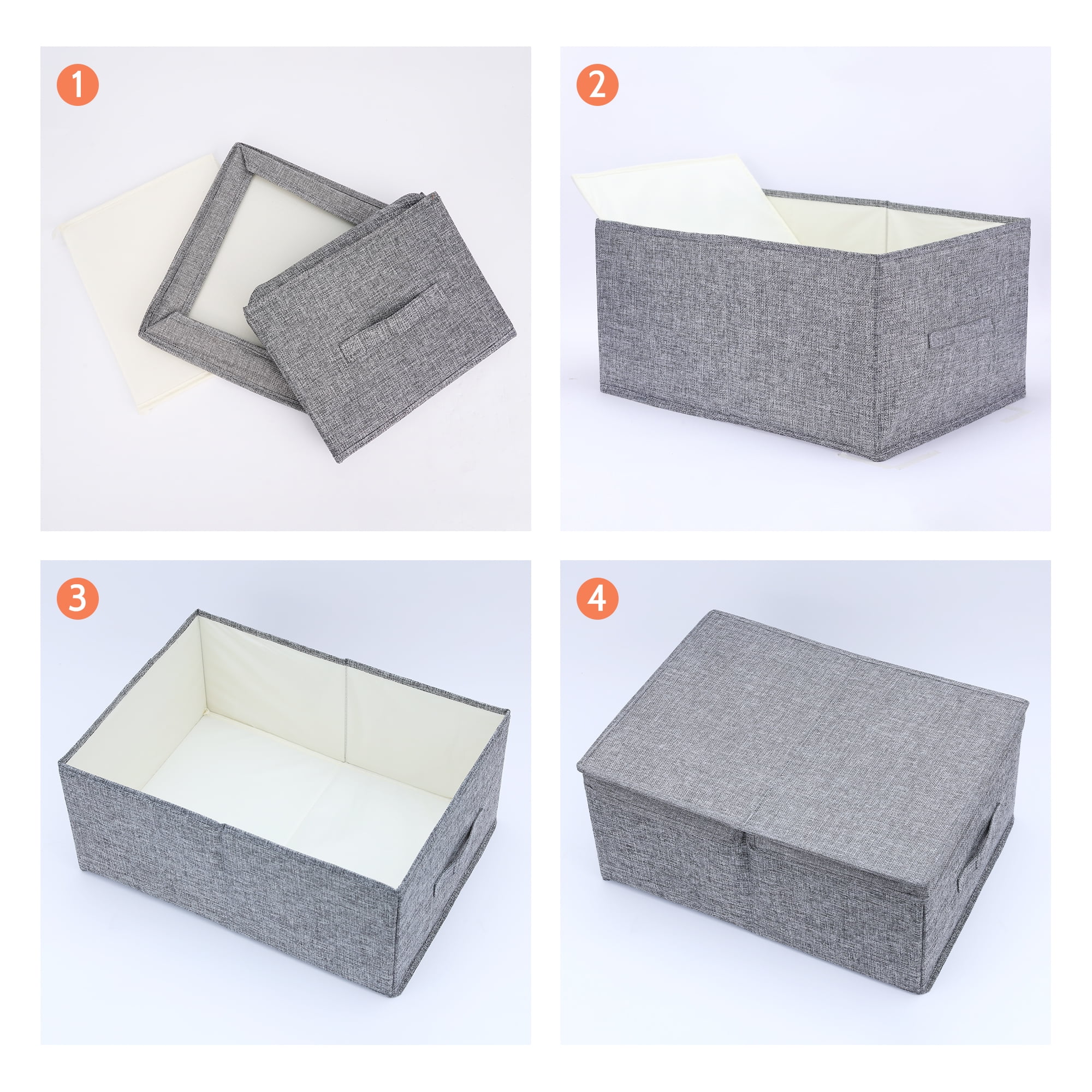 Unique Bargains Fabric Storage Bin Cube with Lid and Handle Grey 20*16*11.5in