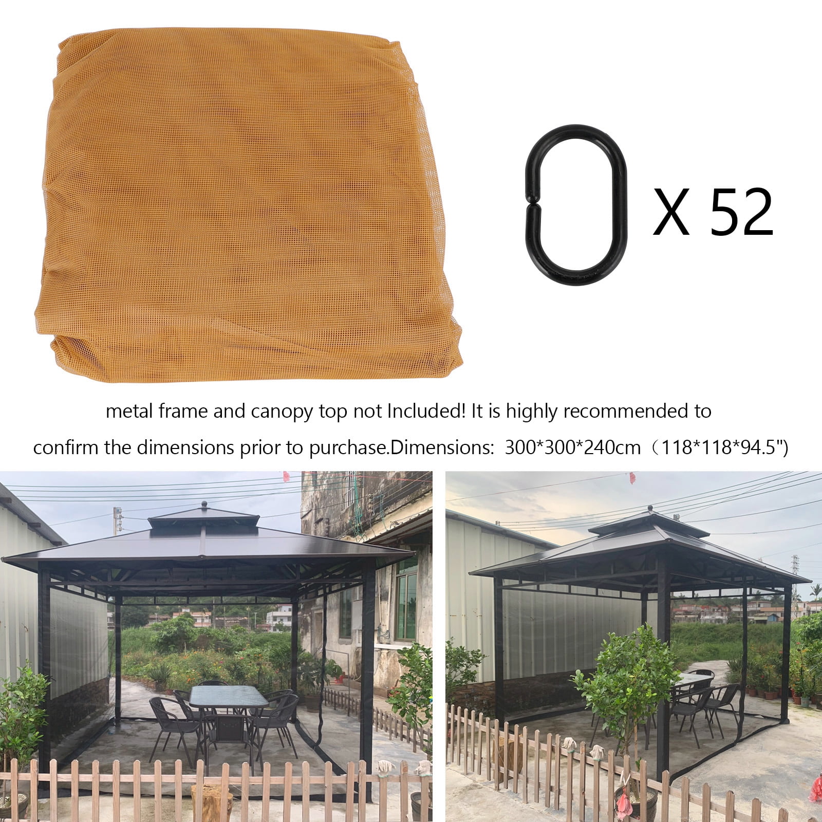 Universal Replacement Mosquito Netting, 10' x 10' Outdoor Canopy Net Screen 4-Panel Sidewall Curtain, with Zippers, Easy to Install, Fit for Most Gazebo 10x12 Canopy