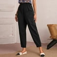 thumbnail image 4 of UHUYA Women Wide Leg Pants Linen Pants Women Fashion Elastic Waist Casual Pure Color Straight Leg Cotton Linen Cropped Pocket Trousers Lightweight Summer Pants Black L US:8, 4 of 5