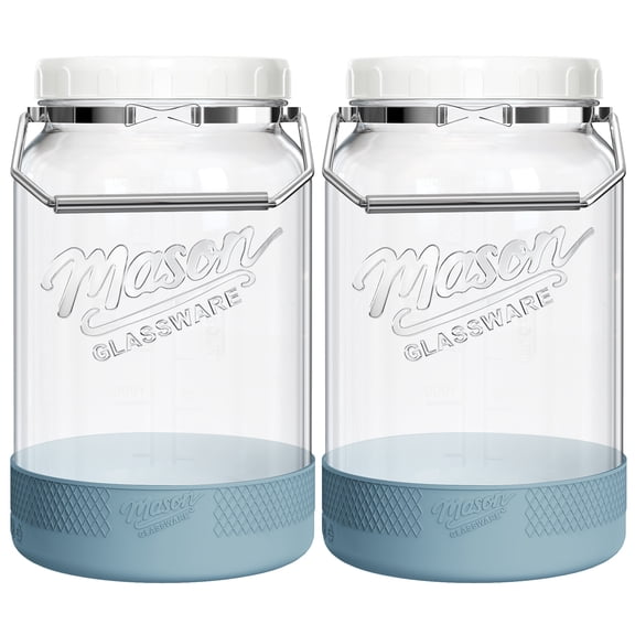 2 Pack 1 Gallon Mason Jar – Large Mason Jars Wide Mouth with BPA-Free Airtight Lid,Pickling, Food Storage Canisters with Handle and Non-slip Base for Flour, Cookie