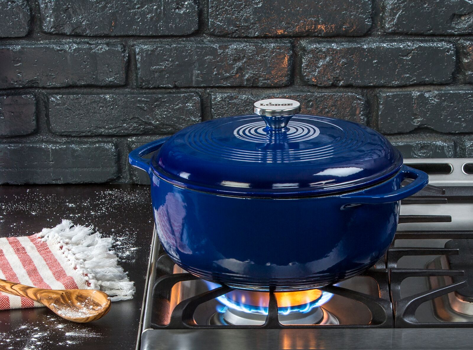 Lodge 6-Quart Enameled Cast Iron Dutch Oven, Indigo photo 5