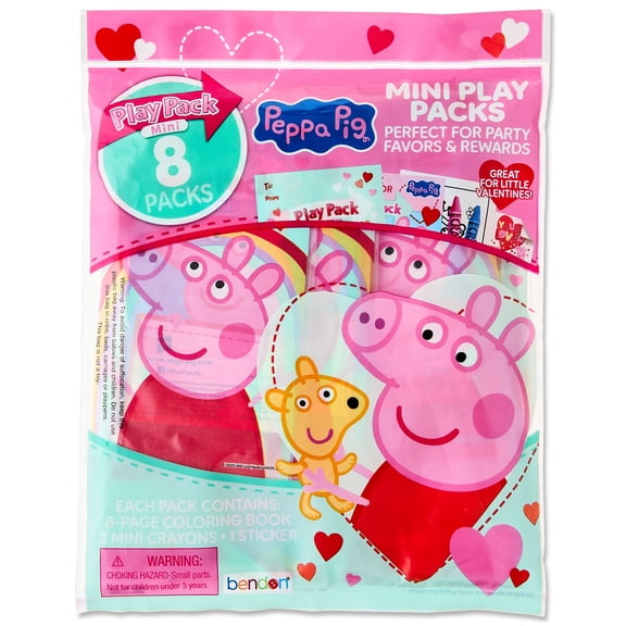 Peppa Pig 8 Count Mini Play Pack with Small Coloring Book and Crayons, Valentine's Day Greeting Cards