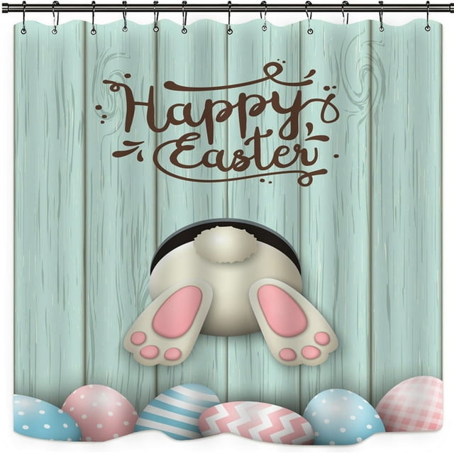 Happy Easter Rideau de Douche 4 Pièces Toilet U-pad Set 70,8 ”Rideau de Douche pour la Maison / Hôtel / Fête Décoration B1