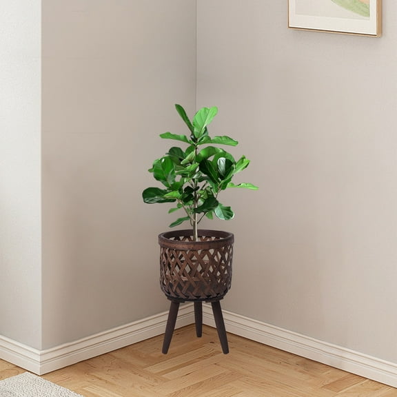 Handmade Mid Century Modern Planter, Rustic Indoor Rattan Basket Flower Pot Plant Stand,Large Floor Planter Natural