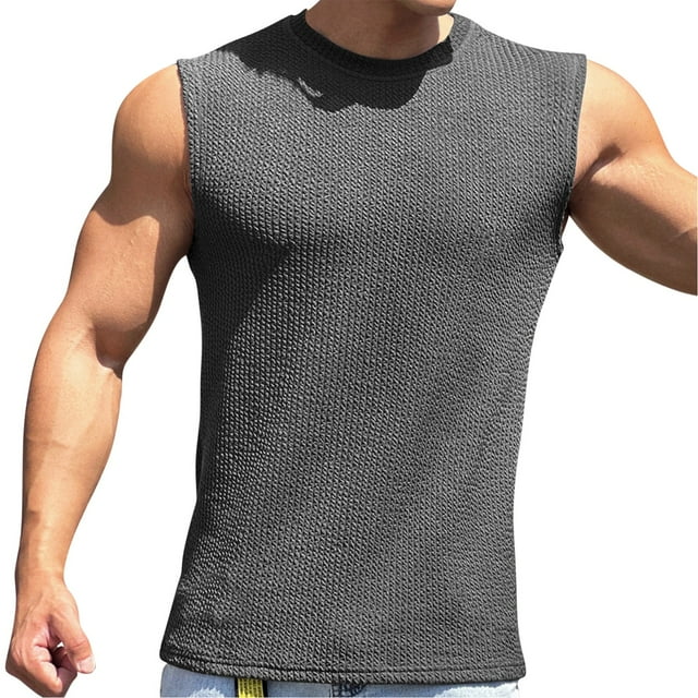 CHGBMOK Compression Tank Top Men Solid Color Round Neck Pullover Shirt with Snake Pattern Bottom Sports and Fitness Top Sleeveless Wide Shoulder Round Neck Sleeveless Top Sizes M-3XL