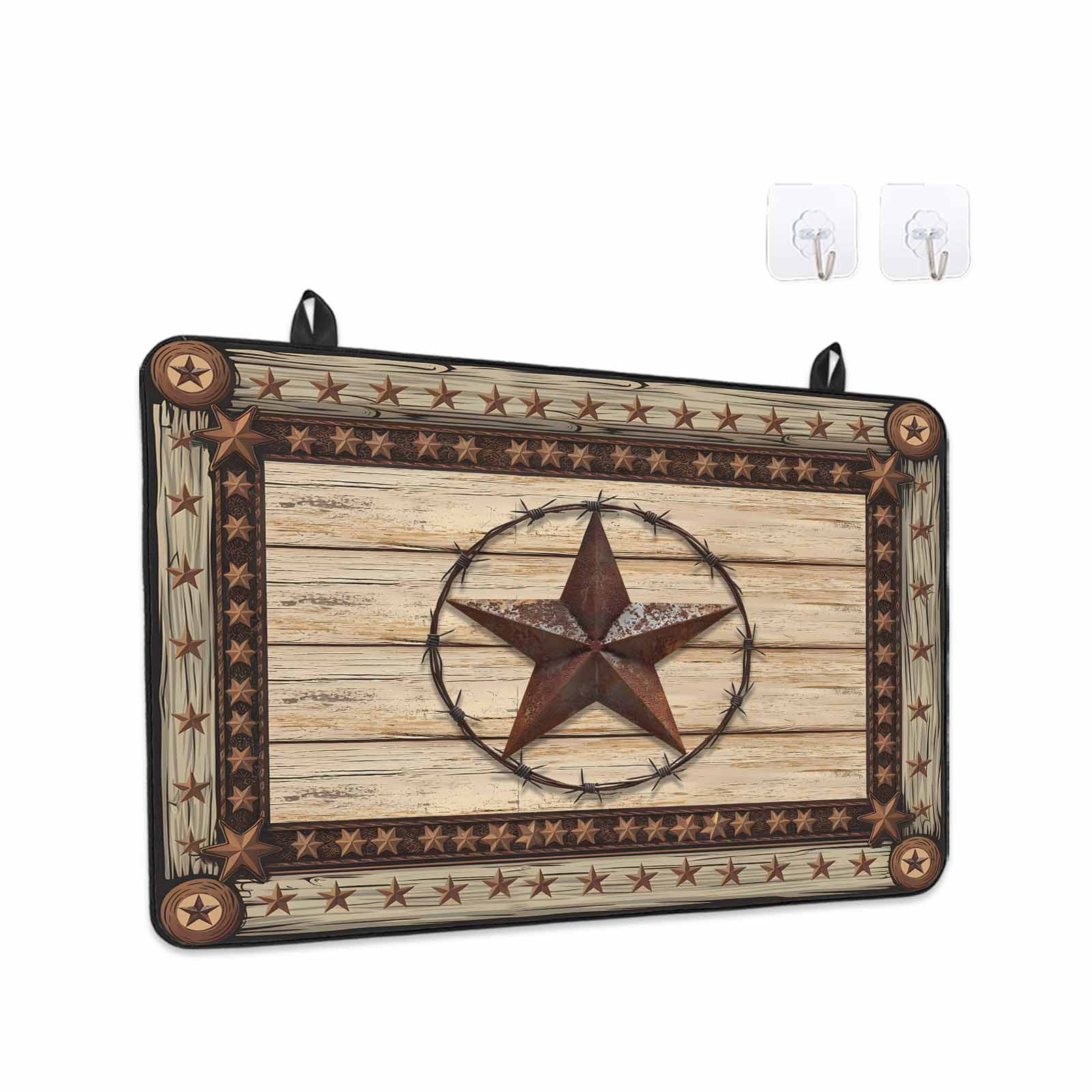 Texas Star Brown Stove Top Cover for Electric Stove, Heat-proof & Non Slip Glass Top Stove Cover Protector, Country Star Rustic Vintage Wooden Kitchen Flat Cooktop Rubber Mat 24x21 Inches
