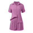 thumbnail image 6 of MNCEKFOD Womens Bermuda Shorts 2Pcs Casual Short Sets Short Sleeve Button Down Lapel Shirt with Leisure Short Pants Purple XXL, 6 of 7