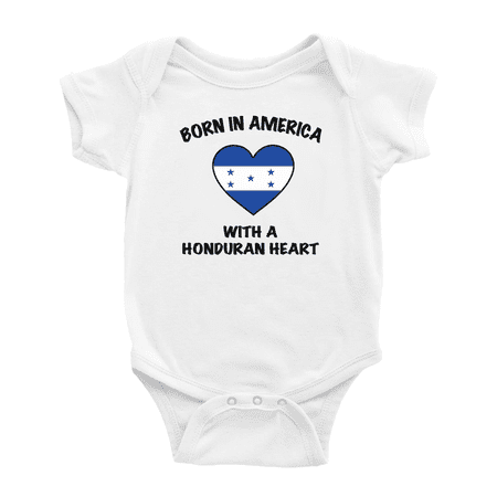 

Born In America With A Honduran Heart Funny Baby Bodysuit For Boy Girl