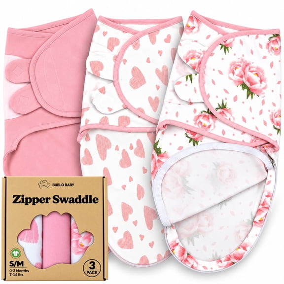Bublo Baby Swaddle Blanket Boy Girl, 3 Pack Large Size Newborn Swaddles 0-3 Month, Infant Zipper Swaddling Sleep Sack, Floral