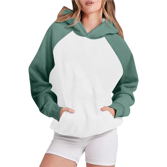 Timegard Sweatshirts for Women Long Sleeve Hoodies Pullover Fall Color Block Loose Tops with Pockets