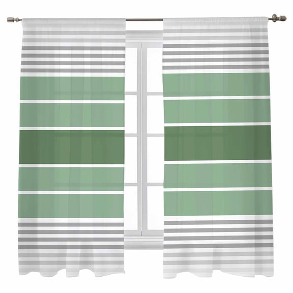 Sheer Curtains 72 inches Long, Minimalist Sage Green Gradient Gray Stripe Light Filtering Sheer Window Curtains Rod Pocket Voile Drapes for Bedroom Living Room, 52"W x 72"L 2 Panels