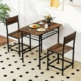 thumbnail image 4 of Costway 3-Piece Wood Rectangular Table & Chair Set Dining Table Set with Metal Frame Brown, 4 of 10