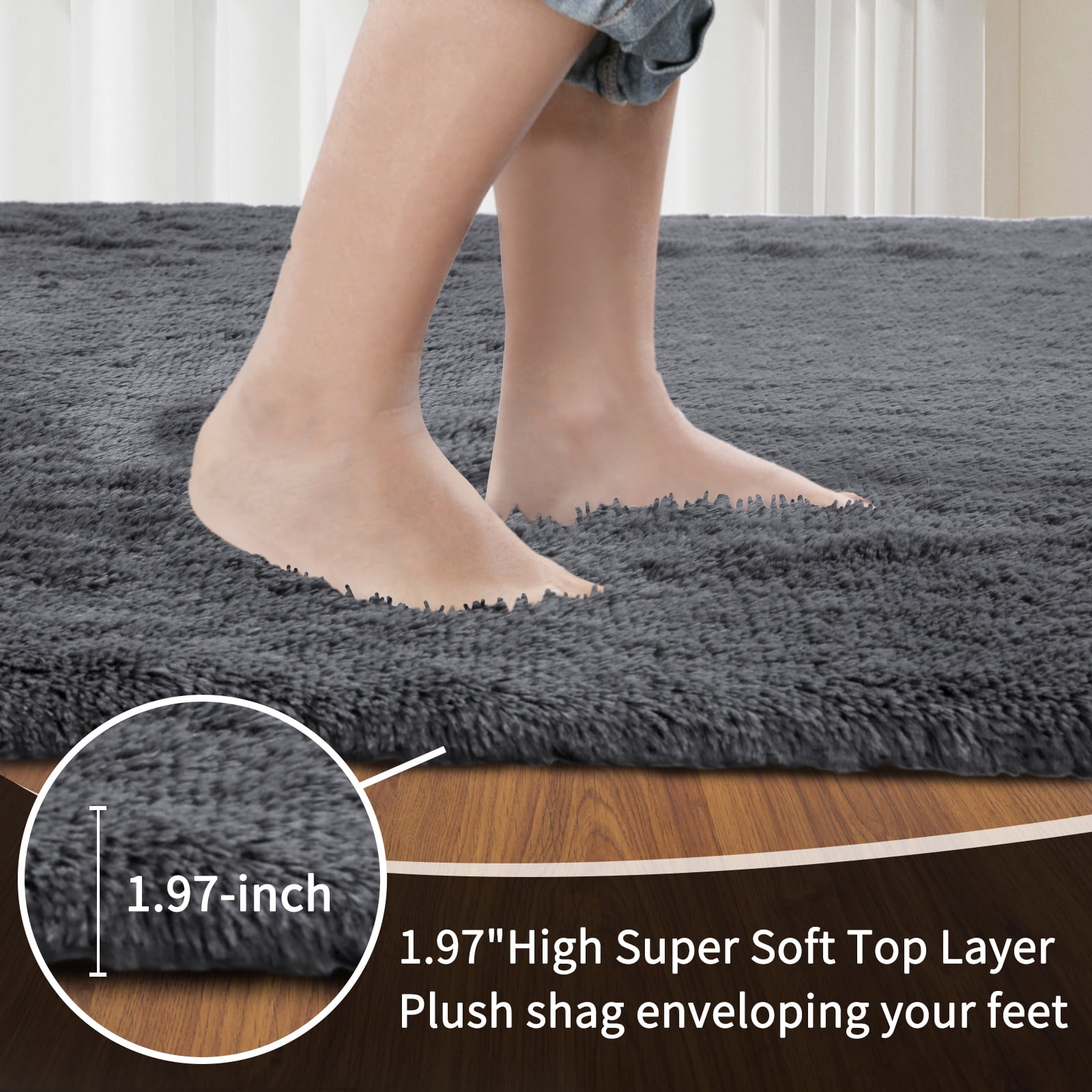 Solid Color Fluffy Rugs, Non-slip Soft Shaggy Floor Carpet Mats & Rugs for Room Decor, Washable Non-slip Modern Area Rug, Modern-style Decorative Carpets for Home Livingroom Bedroom, Dark Gray