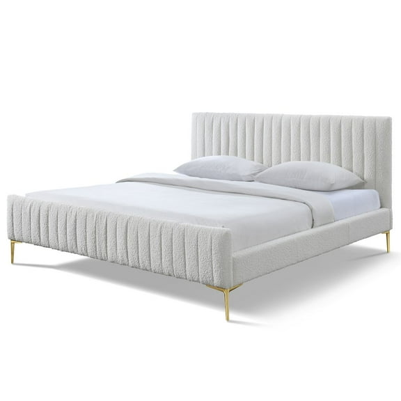 Omax Decor Julia Upholstered Modern Fabric King Platform Bed in White Boucle
