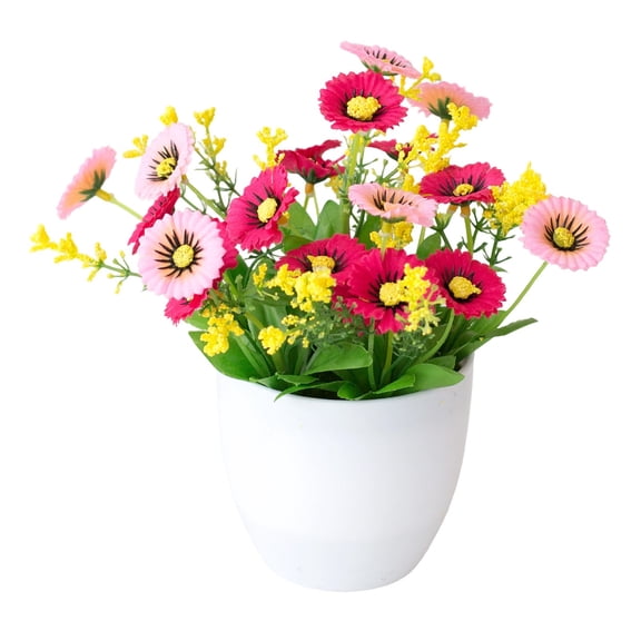 Artificial Daisy Potted Flowers, Fake Silk Bonsai with White Pot, Realistic Faux Flower Arrangement for Home Office Kitchen Bathroom Decor, Indoor Outdoor Artificial Plant