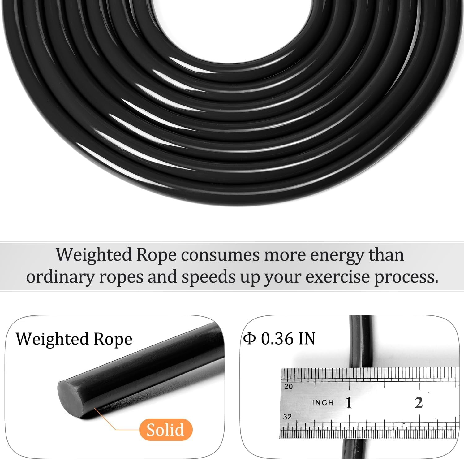 1LB Weighted Jump Rope, Aluminum Handle Tangle-Free Speed Skipping Rope, Adjustable 9mm Cotton & PVC Cord for MMA Boxing CrossFit Workout, Black