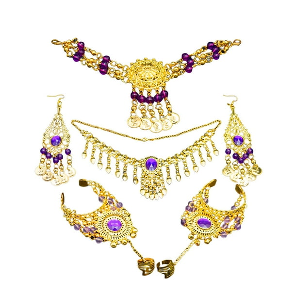 Joyas para danza del vientre,Conjunto de joyas de danza del vientre estilo indio vintage,Sombreros Collar Pendientes Anillos Mujer Chica,Accesorios para disfraces de danza del vientre Yuyangstore Joyas para danza del vientre