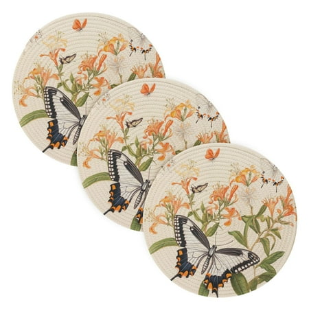 

WOBOGO Various Butterflies Coil Placemats 3pcs Resistant Hot Pads Mat for Table Counter Cooking Potholder 15in