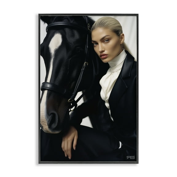 Stupell Industries Fashionable Equestrian Girl People Painting Black Framed Art Print Wall Art, 12 x 18