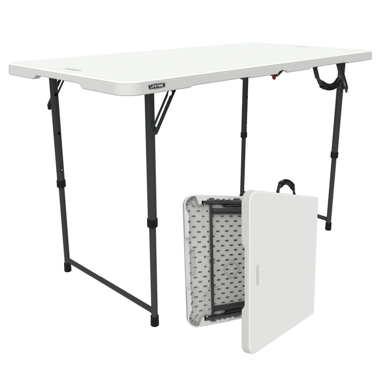 Lifetime 4 Foot Fold-in-Half Adjustable Height Table, Indoor/Outdoor  Essential, White (80509) 