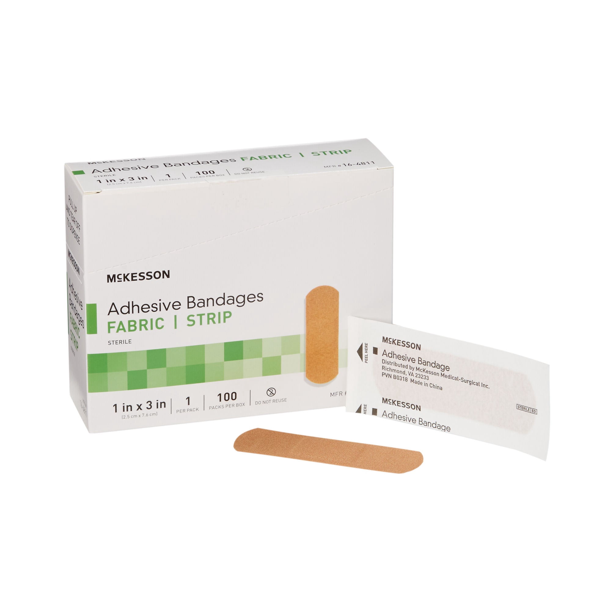 McKesson Adhesive Bandages for Wound Care, Sterile Fabric, 1 in x 3 in, 100 Count, 24 Packs, 2400 Total