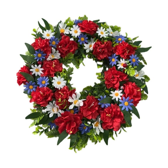 Independence Day Wreath Front Door Simulation Flower Hanging Decorations Home Wall Hanging Decorative Pendant Holiday Props Memorial Day 4th Of July For Gifts