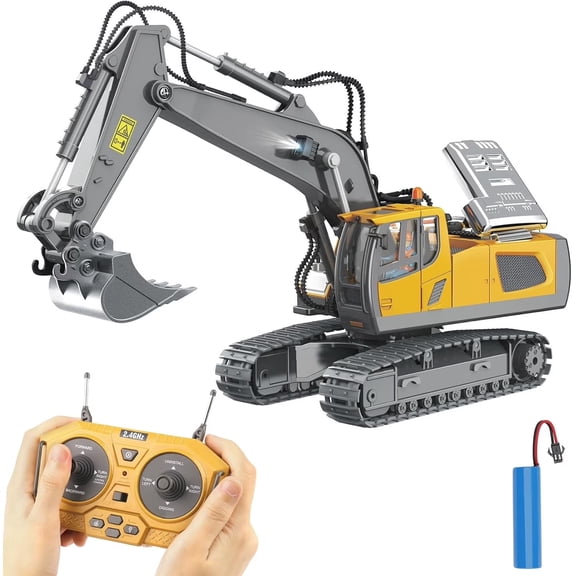 Auto Beyond Remote Control Excavator Toys, Reinforced Concrete Construction Toys with Metal Shovels, Lights, Sounds 2.4Ghz, Best Birthday Gift for 4-11 Years Old Children