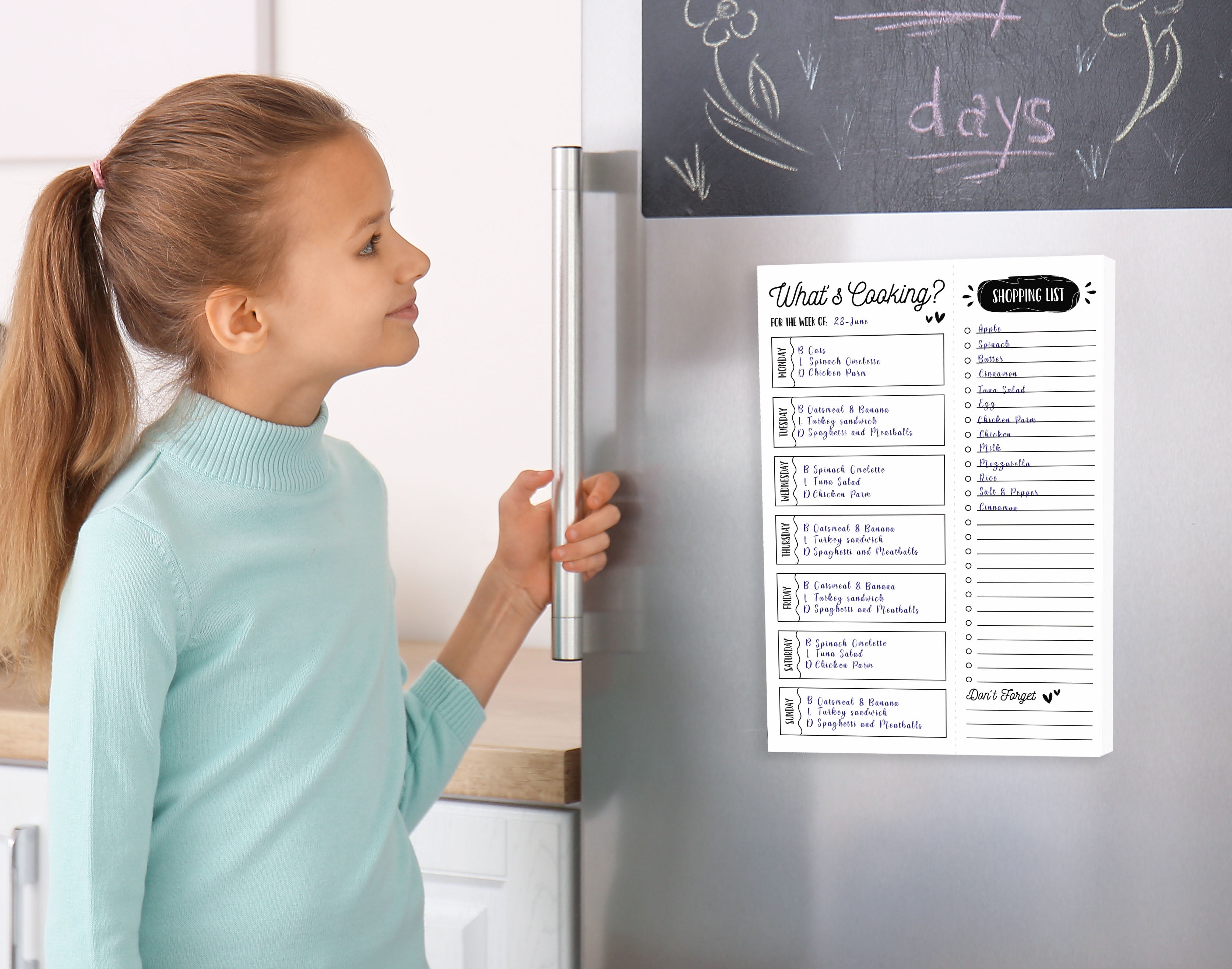 Inkdotpot Weekly Meal Planner Notepad 7"x10 , "What's Cooking" Magnetic Meal Planning Pad with Tear Off Grocery Shopping List for Fridge- Kitchen & Home - 54 Sheets -K3