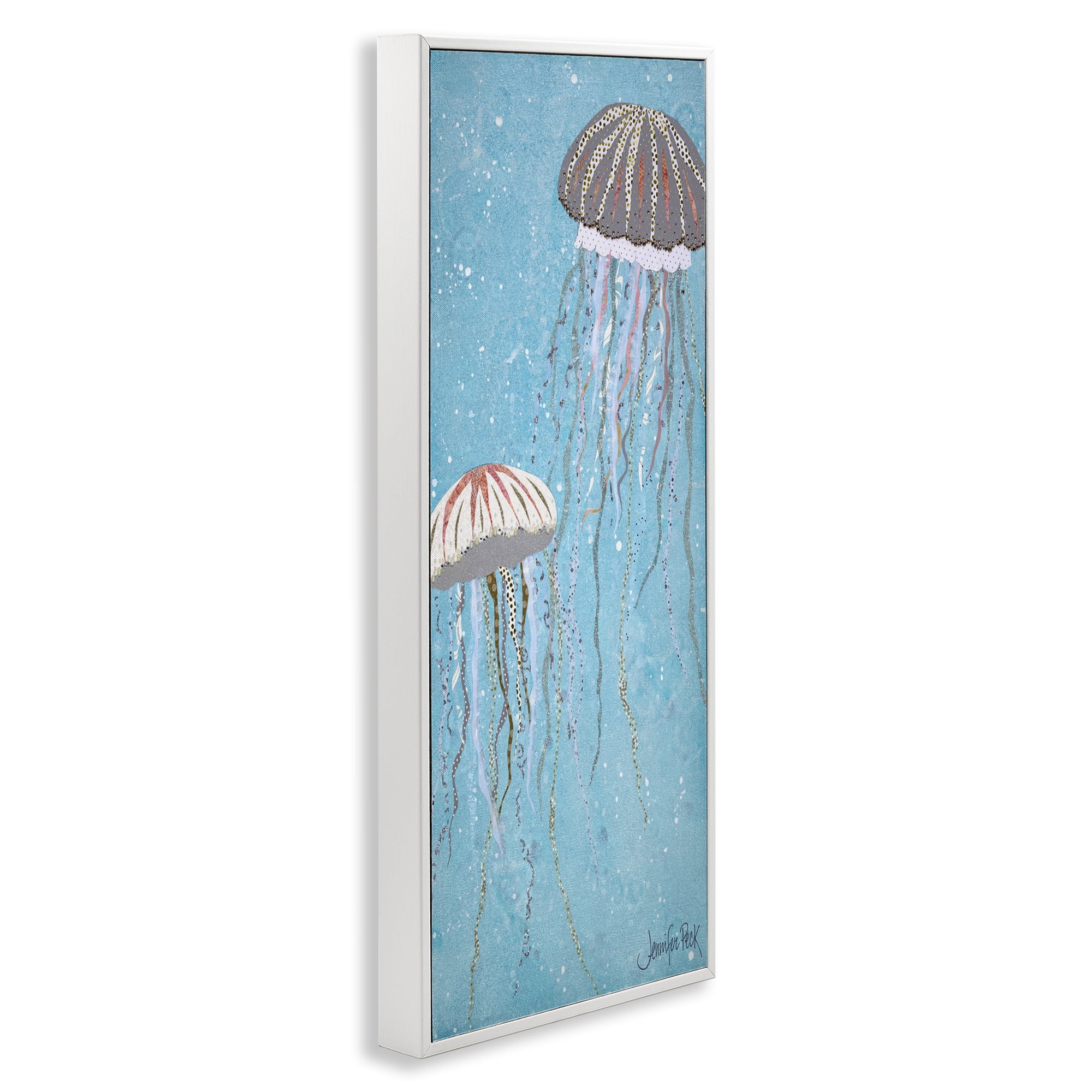 Stupell Industries Crystal Jellyfish Motif Animals & Insects Painting White Framed Art Print Wall Art, 10 x 24