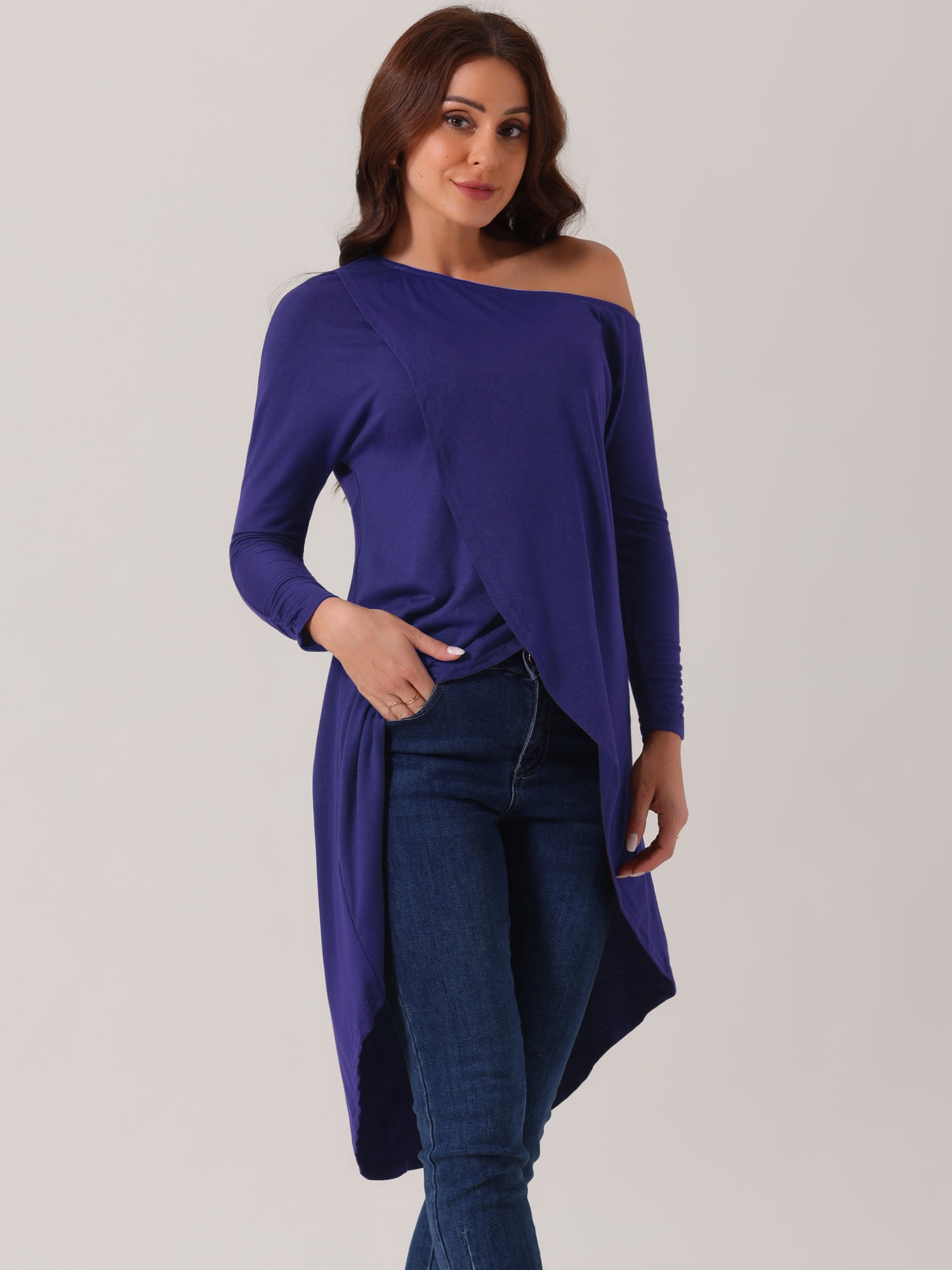 DARING DIVA One Shoulder High Low Irregular Hem Top M Navy Blue