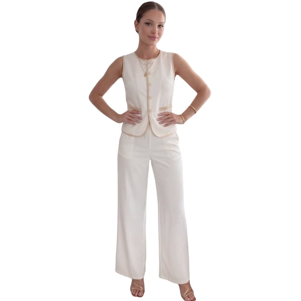 Conjunto Moderno 2 Piezas para Mujer, Chaleco con Botones y Pantalón Recto Moderno con Diseño Chic