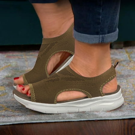 

Vedolay Women Summer Sandal Wedge Sandals for Women Elastic Ankle Strap Comfortable T-Strap Thong Flip Flops Brown 9