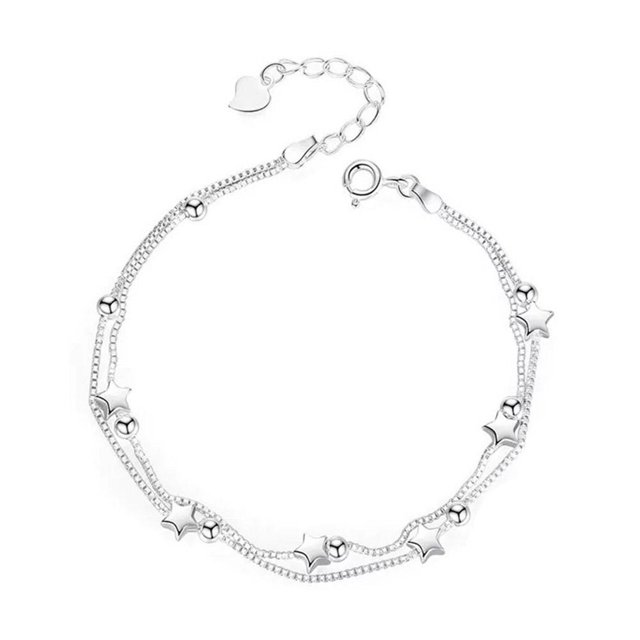 CAIROYAR Pulsera de cuentas de estrella plateada para mujer Pulsera de doble capa de diseñador original♯