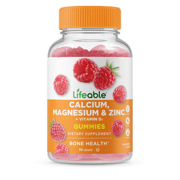 Lifeable Calcium, Magnesium & Zinc   Vitamin D3 Gummies, Raspberry, 90 Gummies