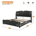 thumbnail image 3 of Christopher Knight Home Luxury PU Upholstered Queen Bed Frame with Wingback Headboard, Black, 3 of 9