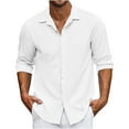 thumbnail image 1 of Yuyuzo Mens Shirts Long Sleeve Button down Open Front Lapel V Neck Blouse Solid Color Business Casual Fall Tops, 1 of 6