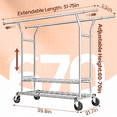 670 lbs Heavy Duty Clothes Rack with Wheels and Adjustable Double Rods ...