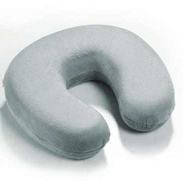 Short plush U-shaped memory foam pillow, neck support cushion, fly rest outdoor car office home travel pillow (gray)