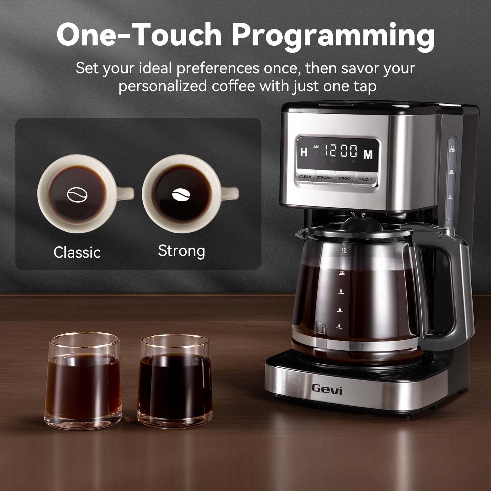Gevi 12 Cup Programmable Coffee Maker, Brew Later, Keep Warm, Auto Shutoff