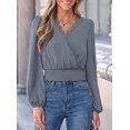 thumbnail image 6 of PRETTYGARDEN Women's Business Casual V Neck Wrap Blouse Lace Trim Soft Crop Tops, Smocked Waist Long Sleeve Shirts, Dressy Casual Office Work Going Out Outfits, Fall Clothes, 6 of 9