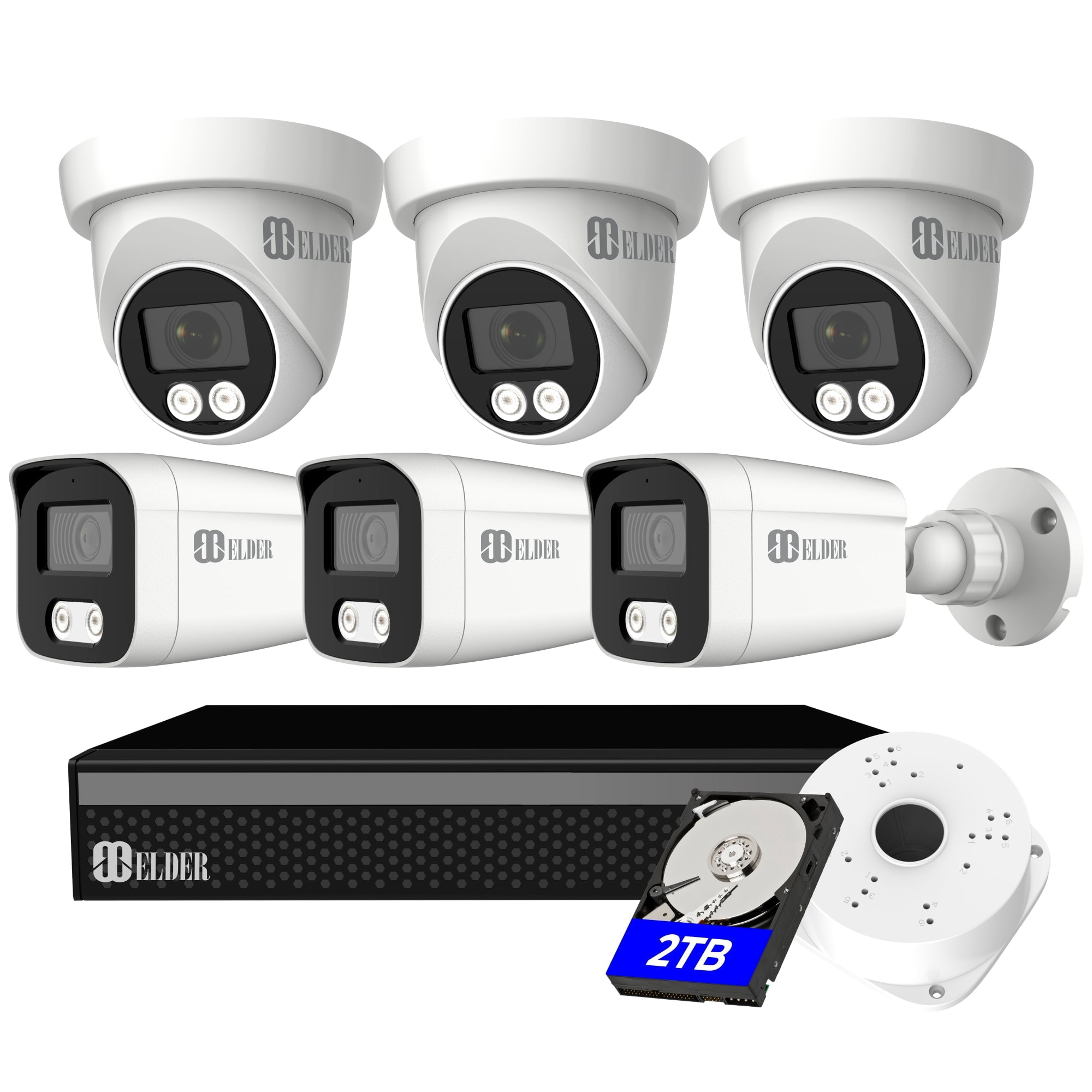 Elder Security Camera System 4K Spotlight, 6-Camera 8Ch DVR Surveillance Kit Outdoor DIY Wired 2TB Audio Color Night Vision, 8MP Home Security Camera System