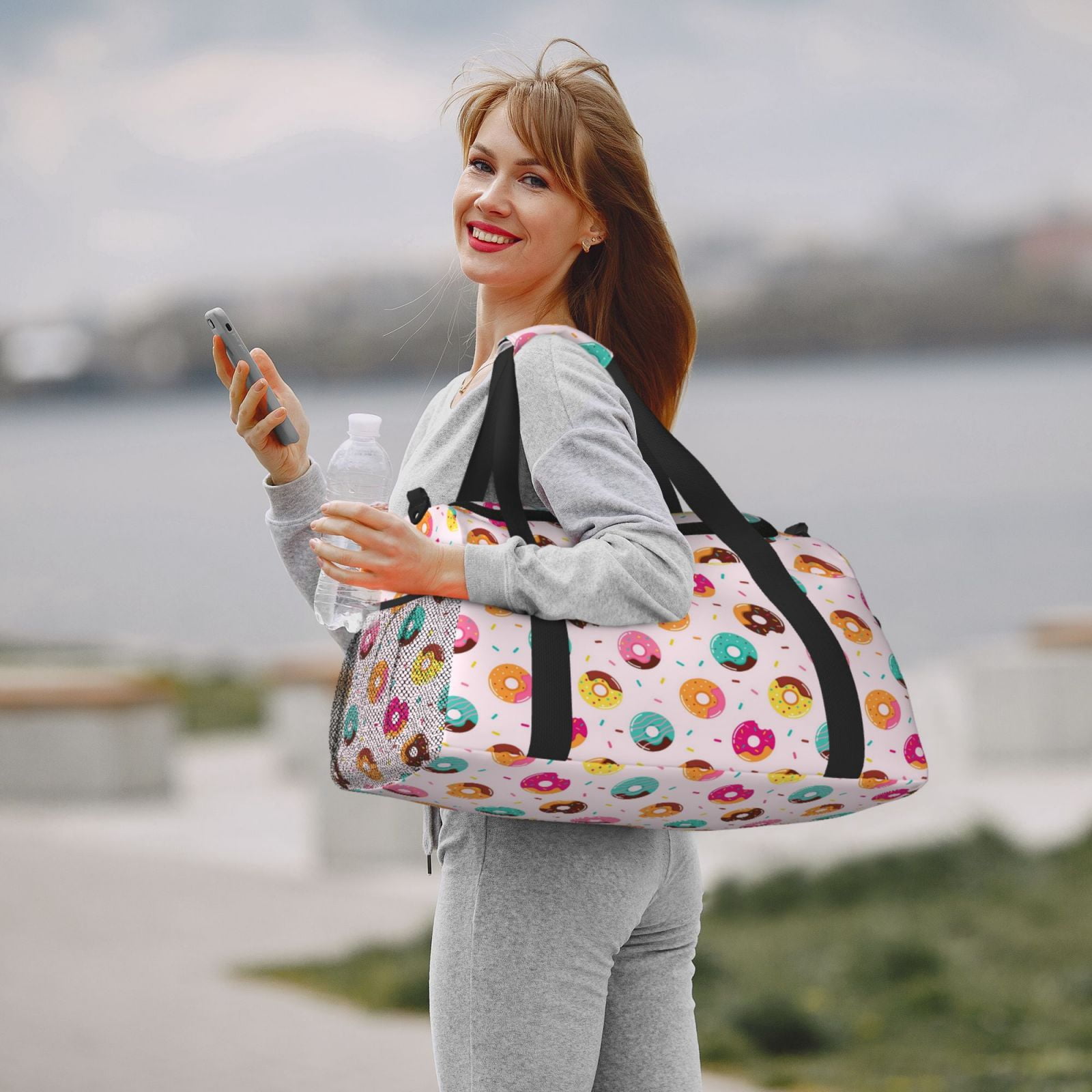 Fuzoiu Donut Print Travel Duffle Bag,Carry On Tote Bags,Duffel Bag,Sport Gym Bag, Hospital Bag for Labor and Delivery, Overnight Bag,Luggage Bag